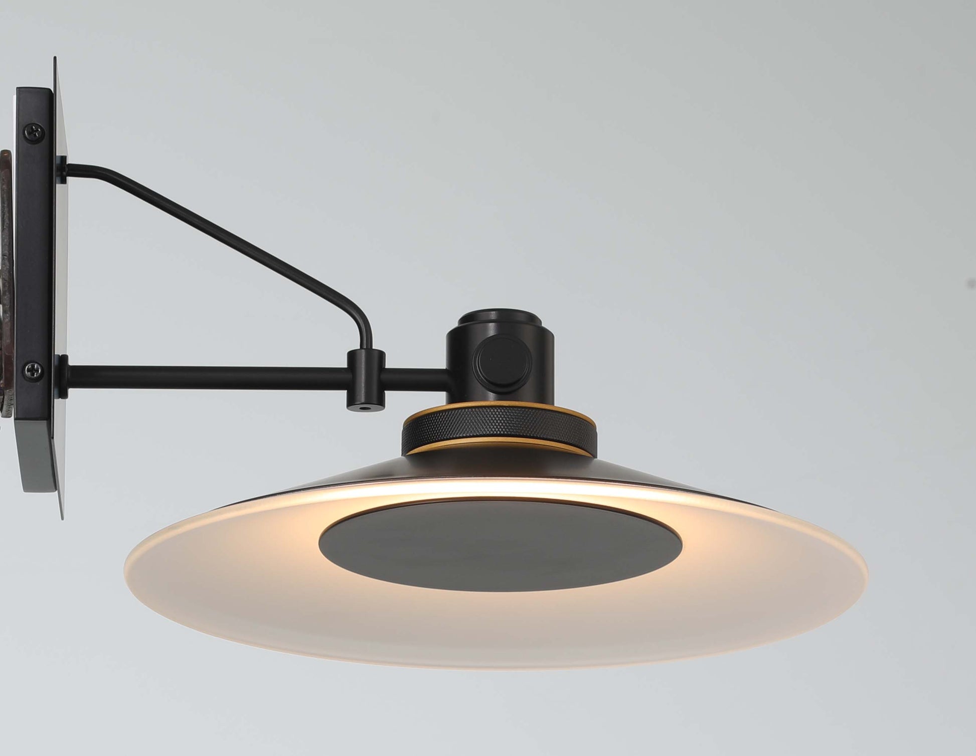 Eurofase Lighting Deckard 12" 1-Light Integrated LED Frosted Glass Shade Gold and Black Outdoor Wall Lantern Light