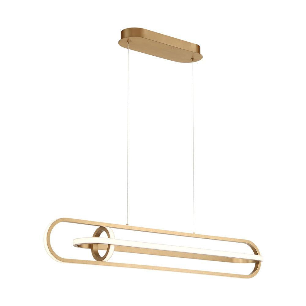 Eurofase Lighting Demark 42" Dimmable Integrated LED Metal Linear Satin Gold Chandelier With White Acrylic Shades