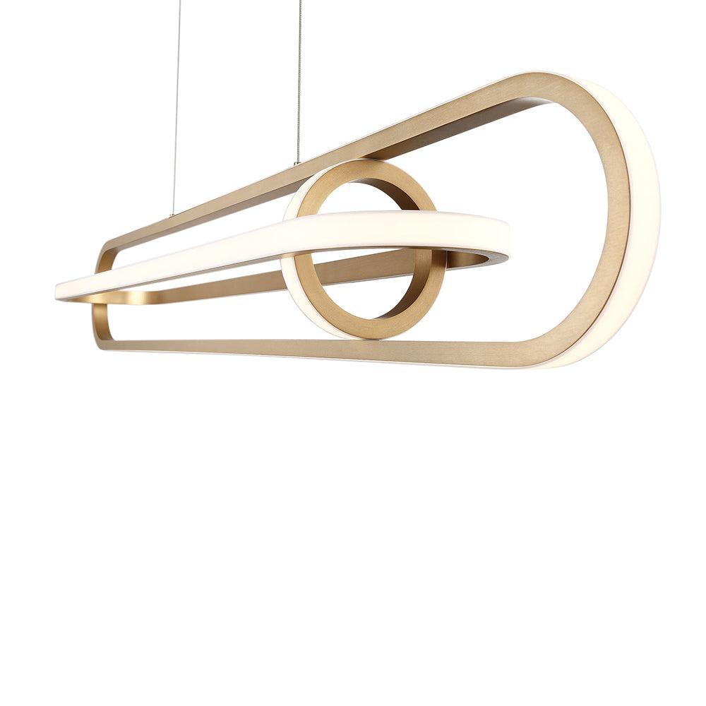 Eurofase Lighting Demark 42" Dimmable Integrated LED Metal Linear Satin Gold Chandelier With White Acrylic Shades