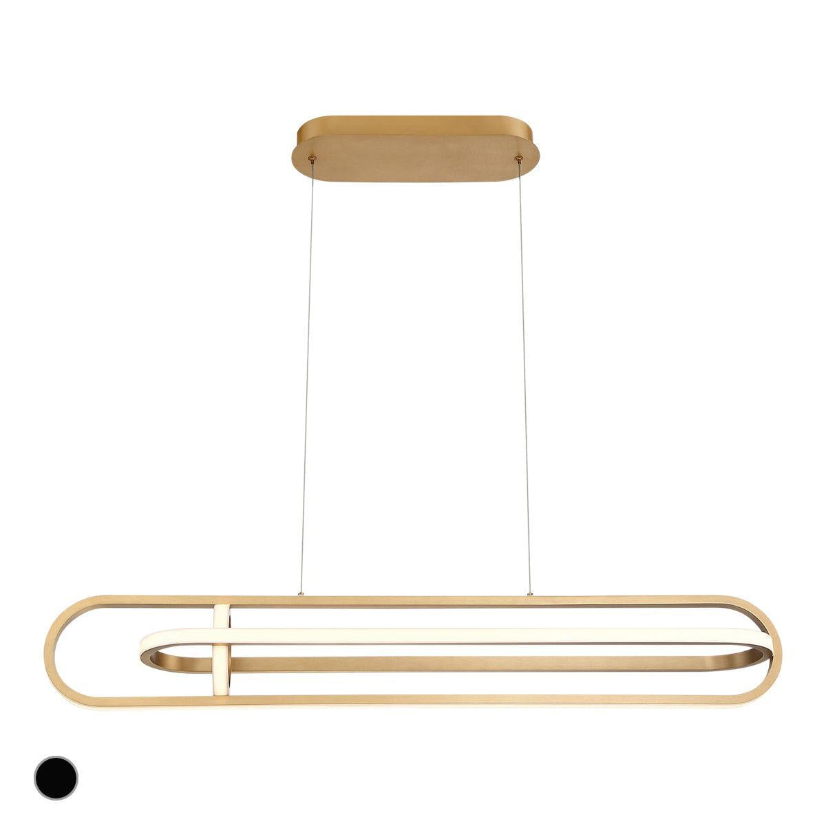 Eurofase Lighting Demark 42" Dimmable Integrated LED Metal Linear Satin Gold Chandelier With White Acrylic Shades