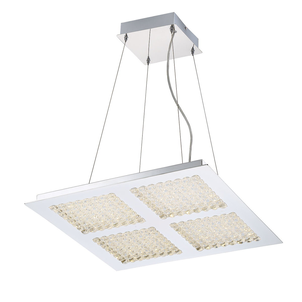 Eurofase Lighting Denso 22" Dimmable Integrated LED Chrome Square Chandelier With Clear Casted Piestra Glass Shades