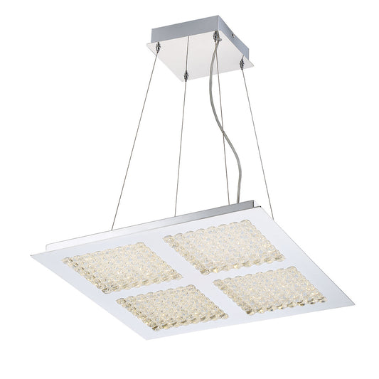 Eurofase Lighting Denso 22" Dimmable Integrated LED Chrome Square Chandelier With Clear Casted Piestra Glass Shades