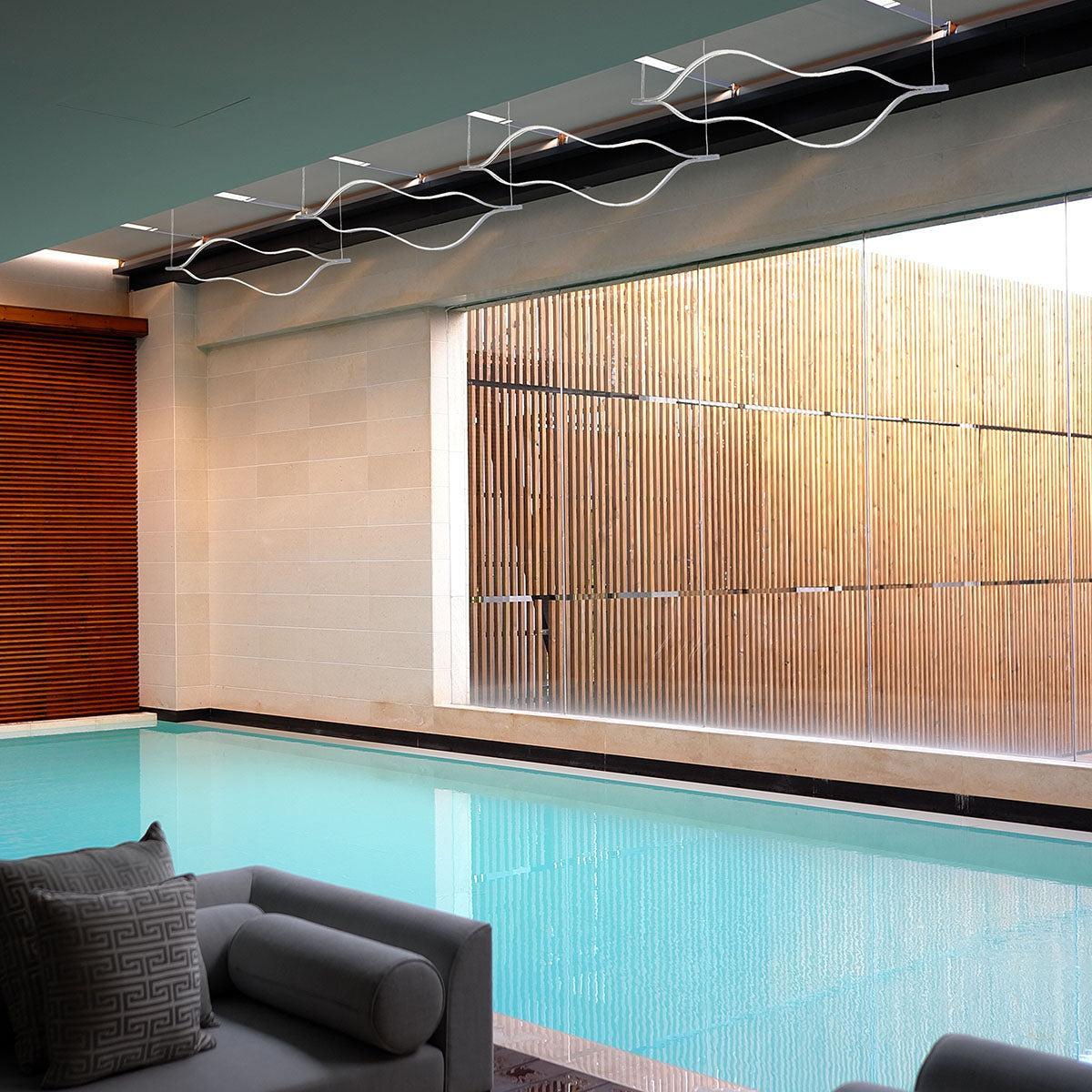 Eurofase Lighting Devonshire 59" Dimmable Integrated LED Metal Linear Chrome Chandelier With White Acrylic Shades