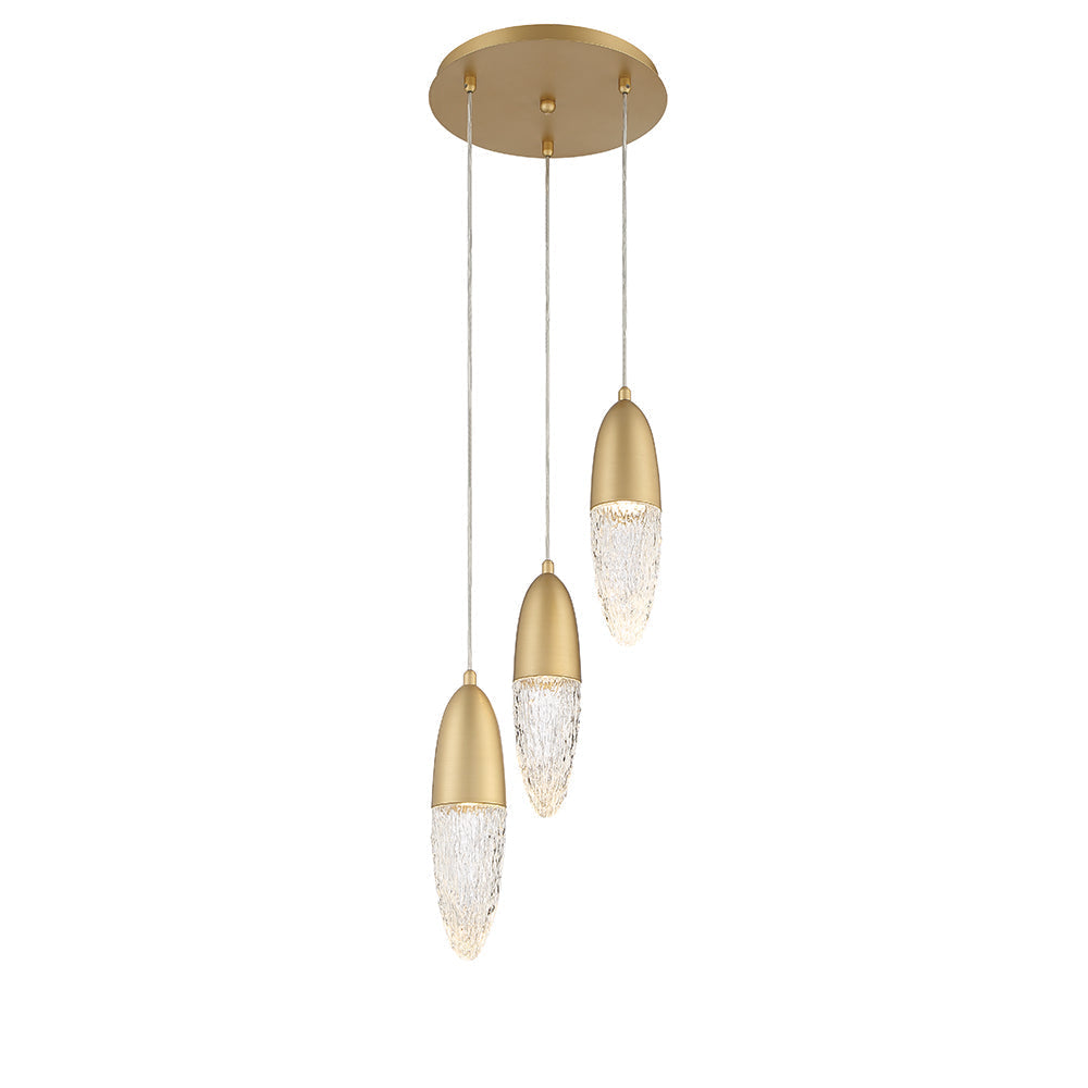 Eurofase Lighting Ecrou 12" 3-Light Dimmable Halogen Matte Gold Chandelier With Textured Clear Glass Shades