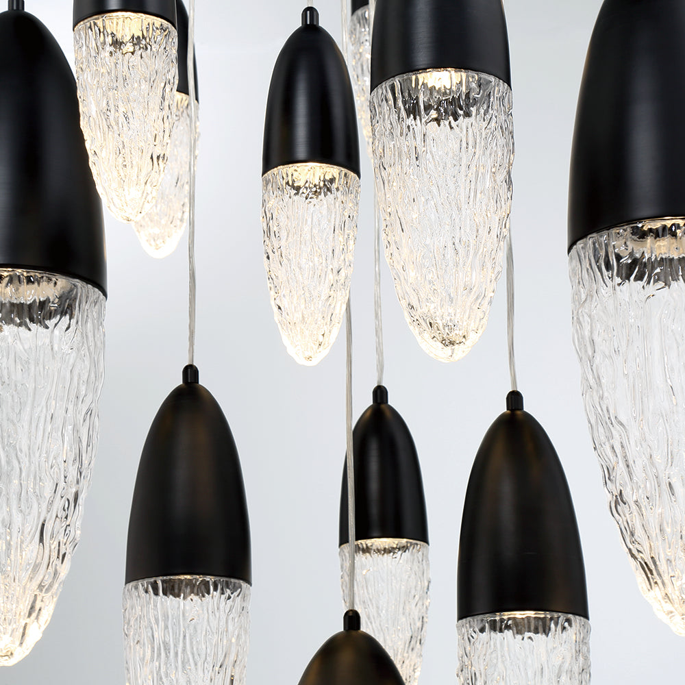 Eurofase Lighting Ecrou 30" 12-Light Dimmable Halogen Matte Black Chandelier With Textured Clear Glass Shades
