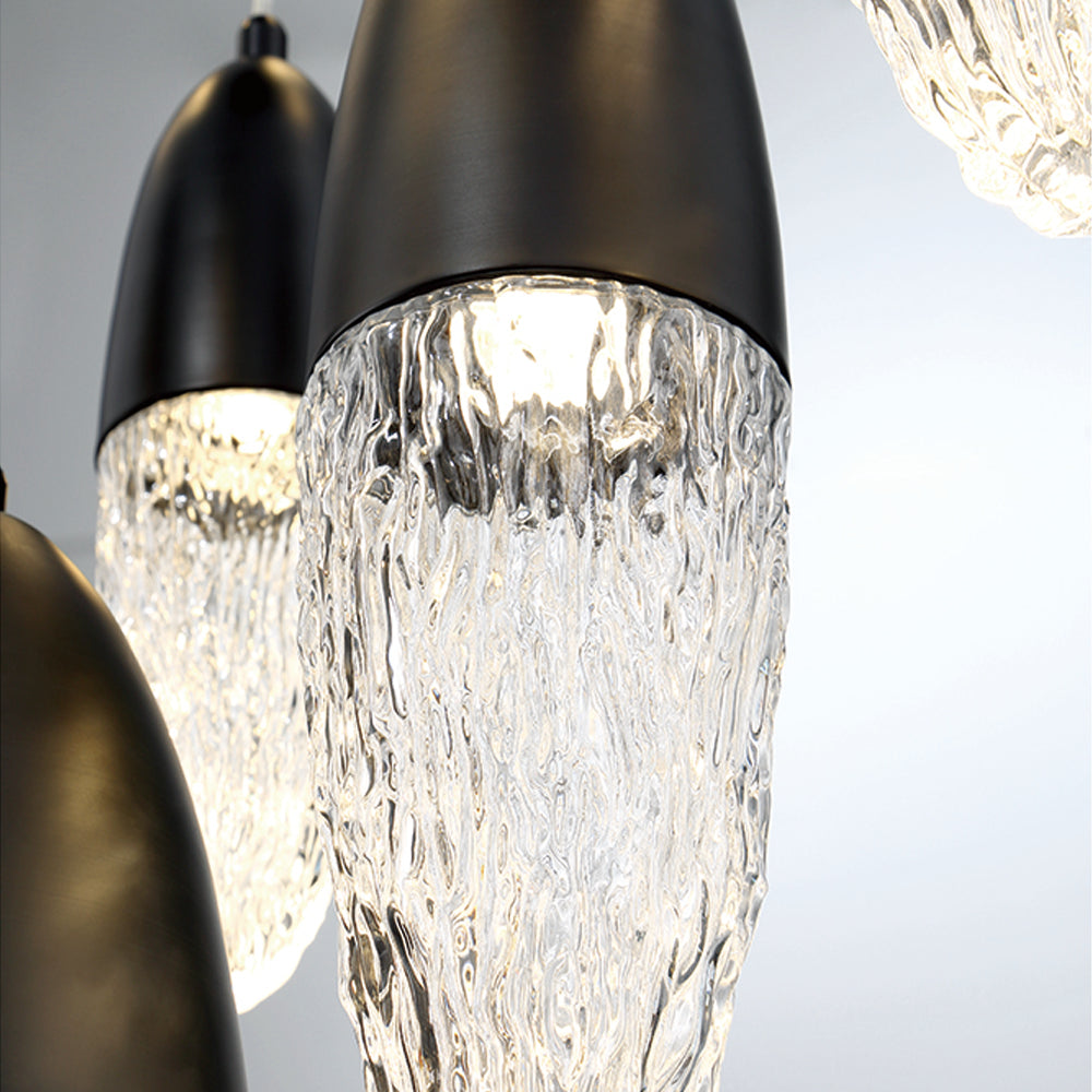 Eurofase Lighting Ecrou 30" 12-Light Dimmable Halogen Matte Black Chandelier With Textured Clear Glass Shades