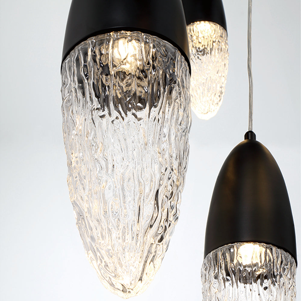 Eurofase Lighting Ecrou 30" 12-Light Dimmable Halogen Matte Black Chandelier With Textured Clear Glass Shades