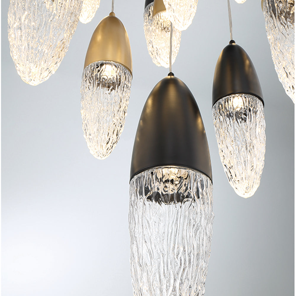 Eurofase Lighting Ecrou 30" 12-Light Dimmable Halogen Matte Black & Gold Chandelier With Textured Clear Glass Shades