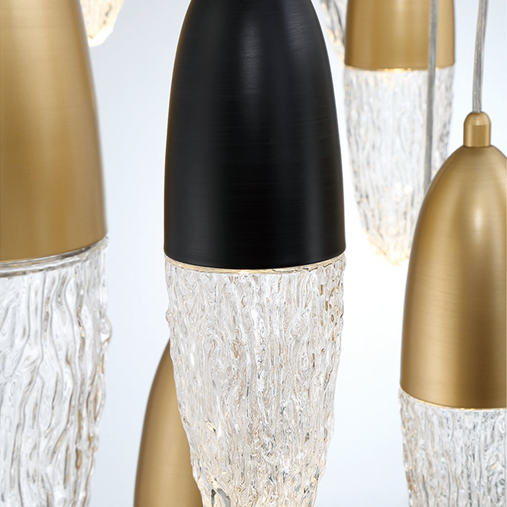 Eurofase Lighting Ecrou 30" 12-Light Dimmable Halogen Matte Black & Gold Chandelier With Textured Clear Glass Shades