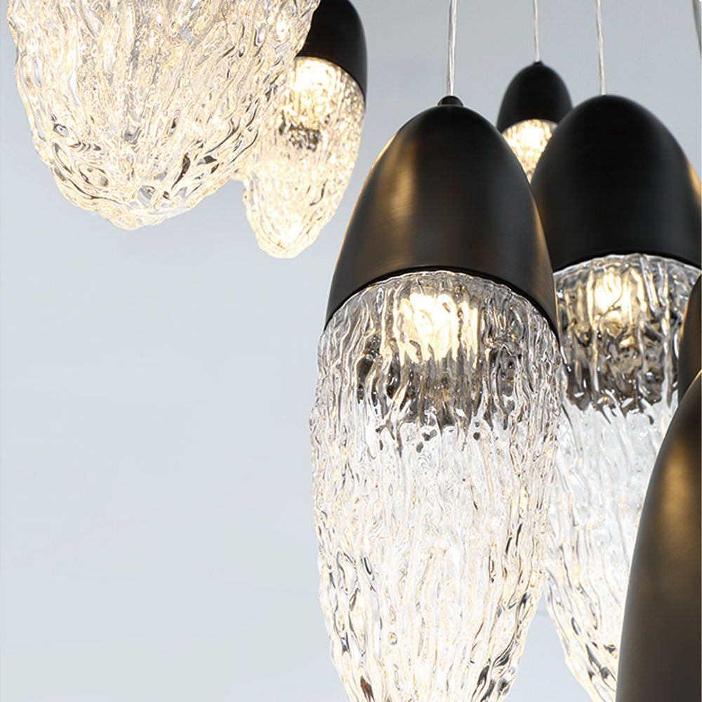 Eurofase Lighting Ecrou 40" 22-Light Dimmable Halogen Matte Black Chandelier With Textured Clear Glass Shades