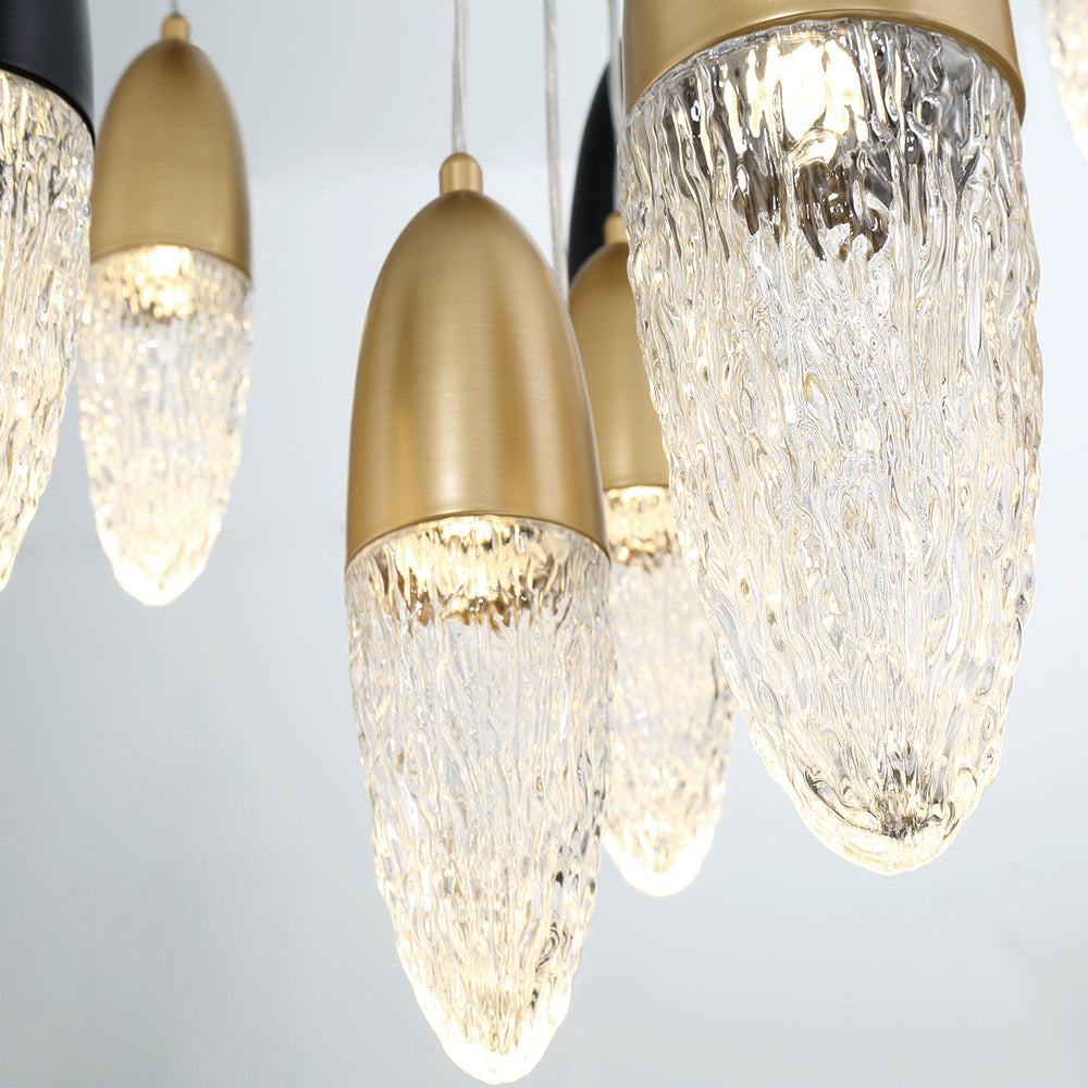 Eurofase Lighting Ecrou 40" 22-Light Dimmable Halogen Matte Black & Gold Chandelier With Textured Clear Glass Shades