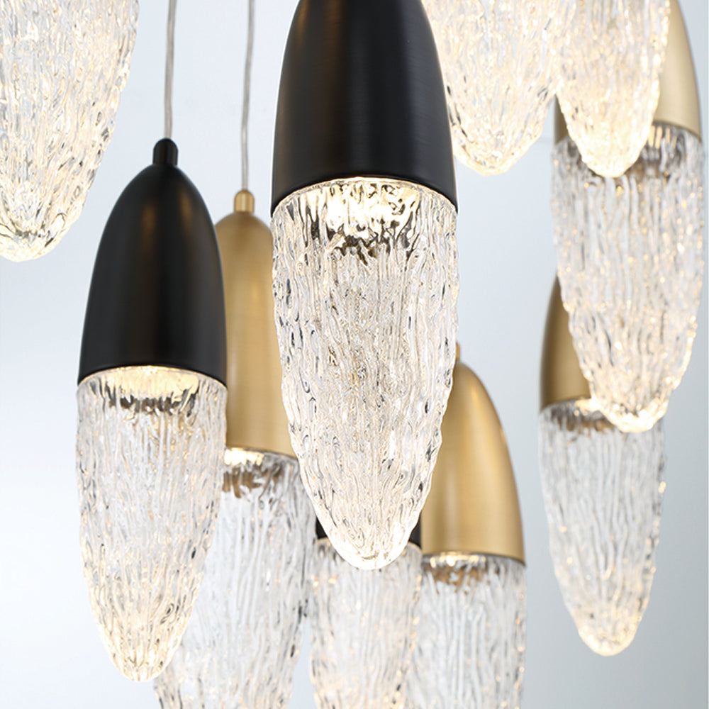 Eurofase Lighting Ecrou 40" 22-Light Dimmable Halogen Matte Black & Gold Chandelier With Textured Clear Glass Shades