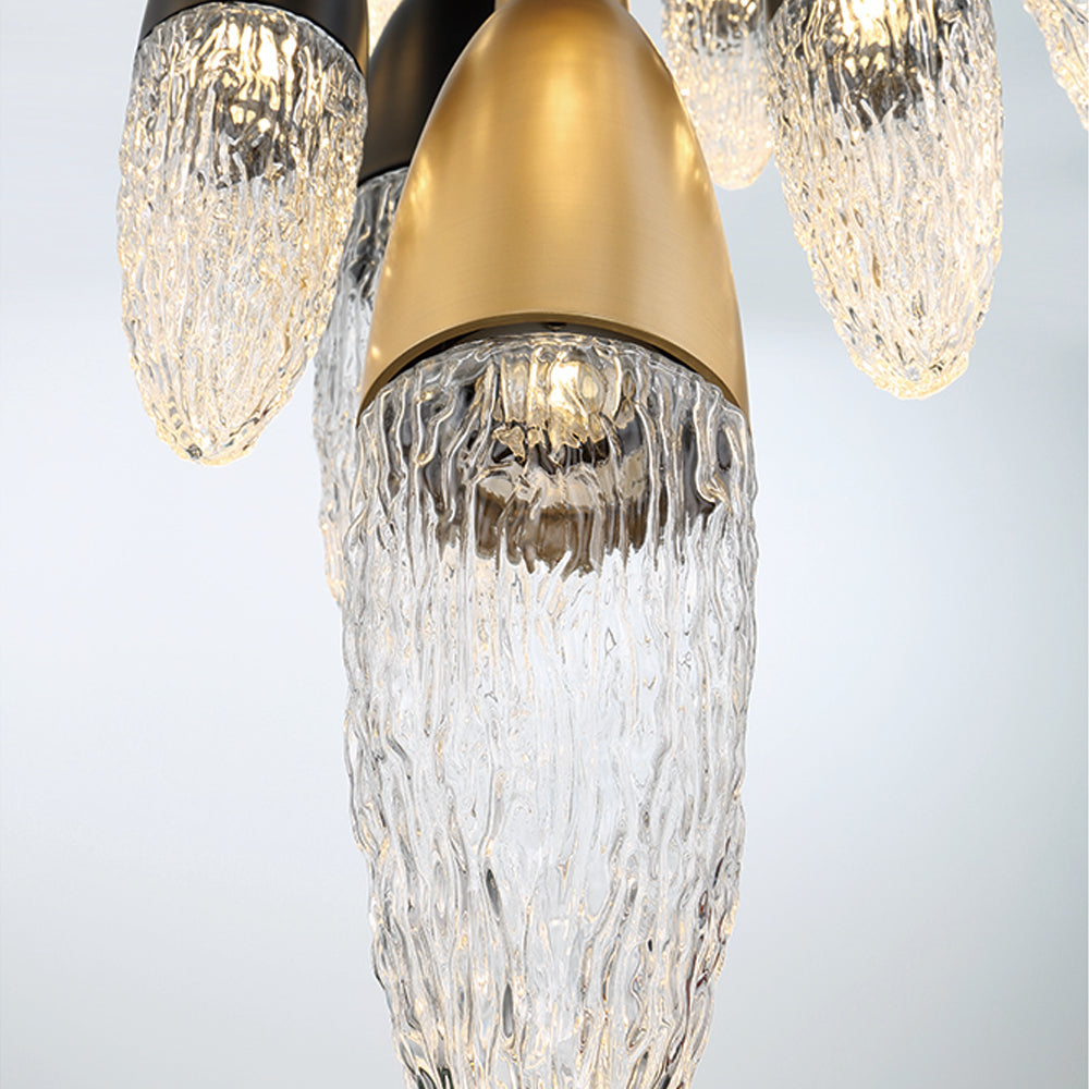 Eurofase Lighting Ecrou 40" 22-Light Dimmable Halogen Matte Black & Gold Chandelier With Textured Clear Glass Shades