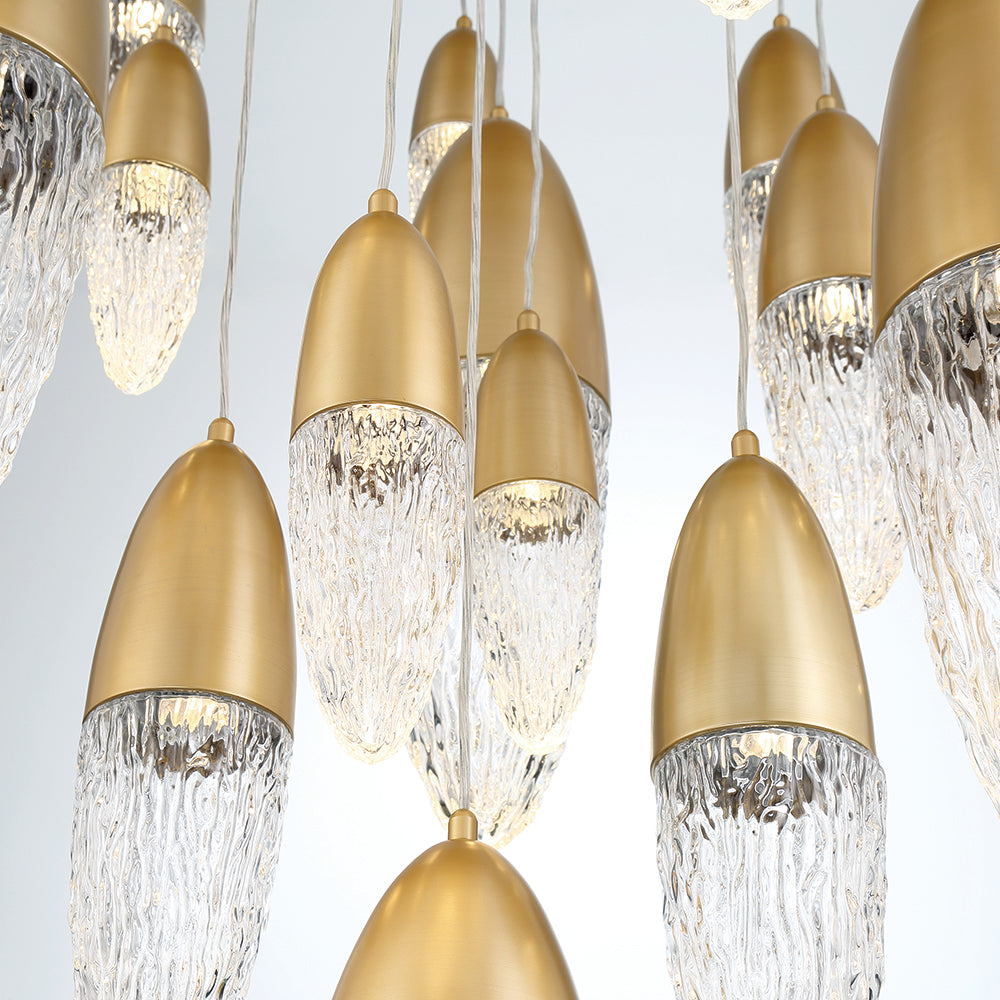 Eurofase Lighting Ecrou 40" 22-Light Dimmable Halogen Matte Gold Chandelier With Textured Clear Glass Shades