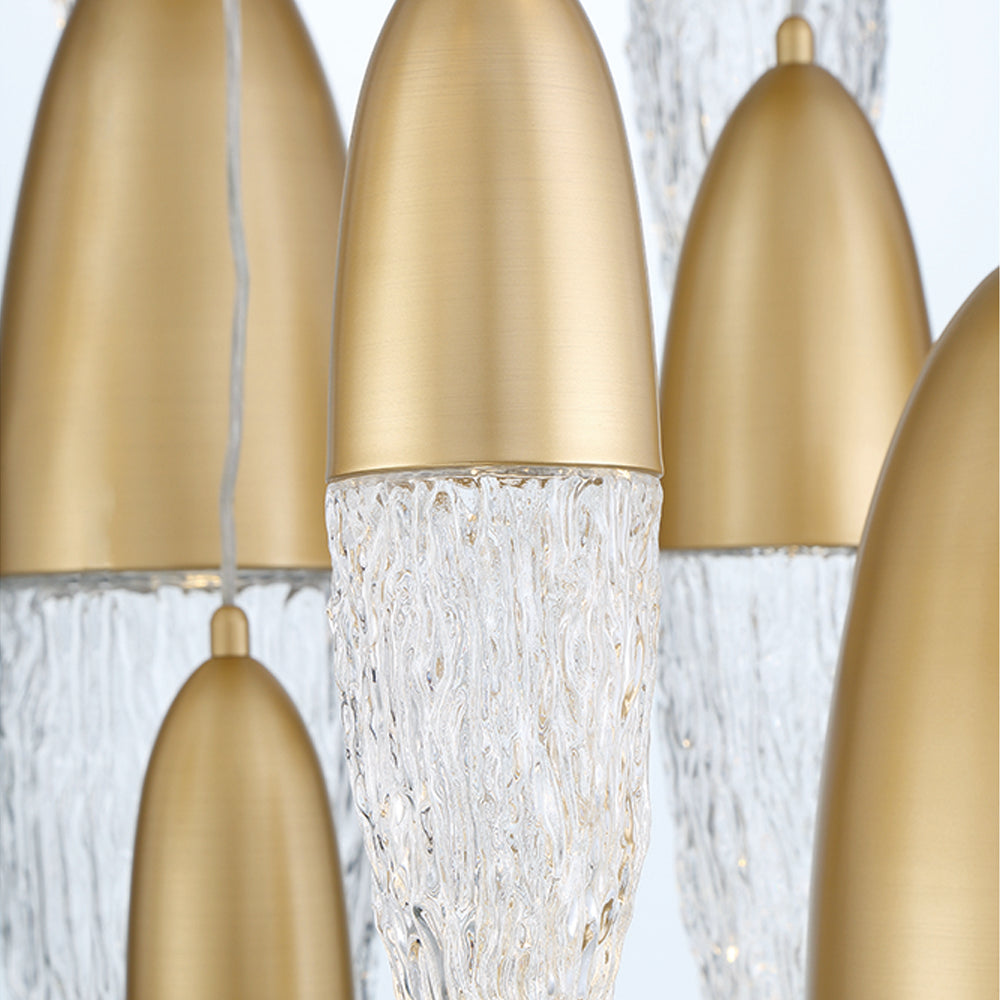Eurofase Lighting Ecrou 40" 22-Light Dimmable Halogen Matte Gold Chandelier With Textured Clear Glass Shades