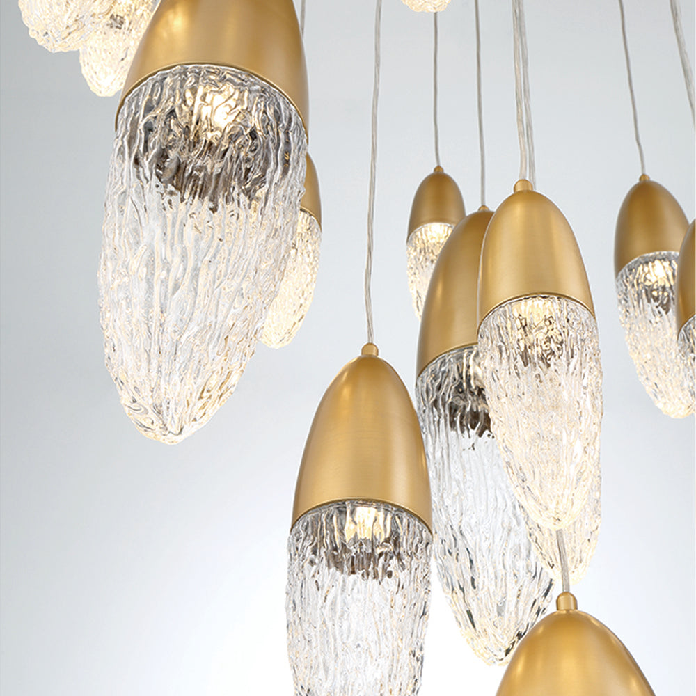 Eurofase Lighting Ecrou 40" 22-Light Dimmable Halogen Matte Gold Chandelier With Textured Clear Glass Shades