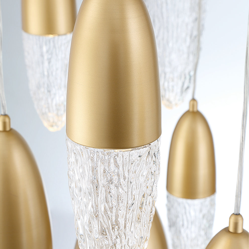 Eurofase Lighting Ecrou 40" 22-Light Dimmable Halogen Matte Gold Chandelier With Textured Clear Glass Shades
