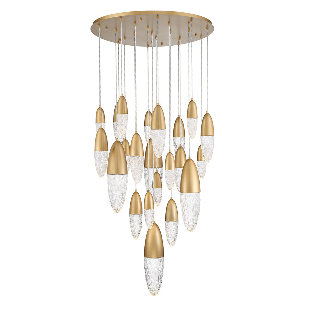 Eurofase Lighting Ecrou 40" 22-Light Dimmable Halogen Matte Gold Chandelier With Textured Clear Glass Shades