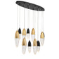 Eurofase Lighting Ecrou 44" 12-Light Dimmable Halogen Matte Black & Gold Oval Chandelier With Textured Clear Glass Shades