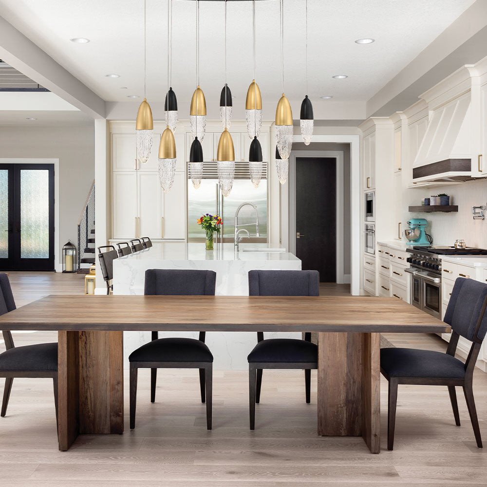 Eurofase Lighting Ecrou 44" 12-Light Dimmable Halogen Matte Black & Gold Oval Chandelier With Textured Clear Glass Shades