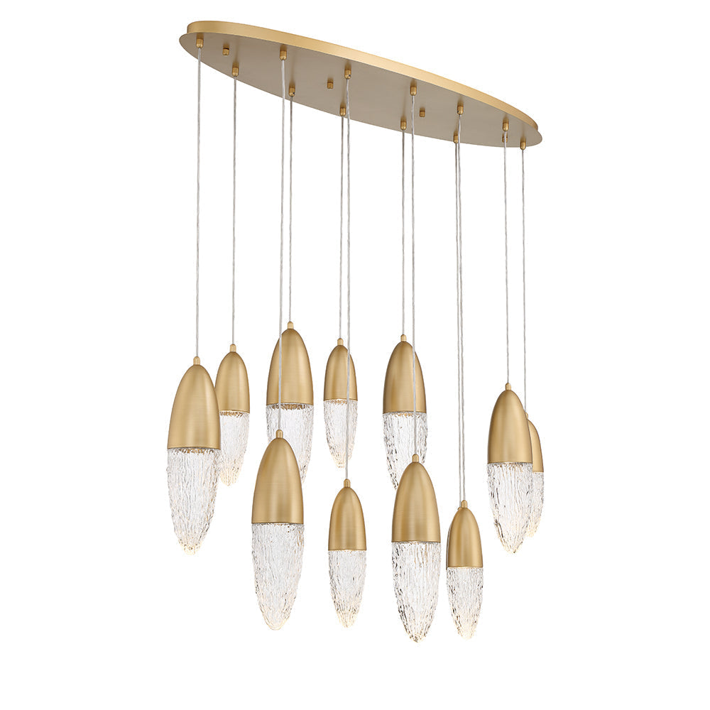 Eurofase Lighting Ecrou 44" 12-Light Dimmable Halogen Matte Gold Oval Chandelier With Textured Clear Glass Shades