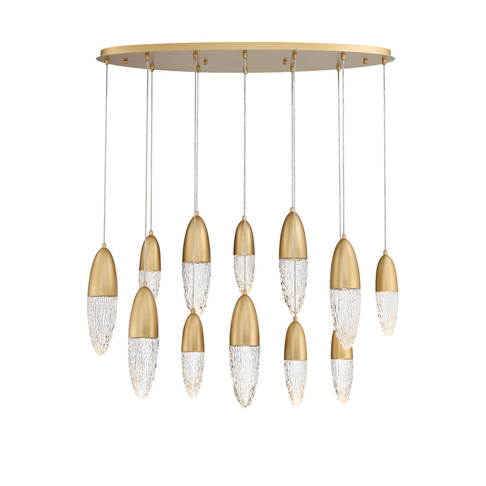 Eurofase Lighting Ecrou 44" 12-Light Dimmable Halogen Matte Gold Oval Chandelier With Textured Clear Glass Shades