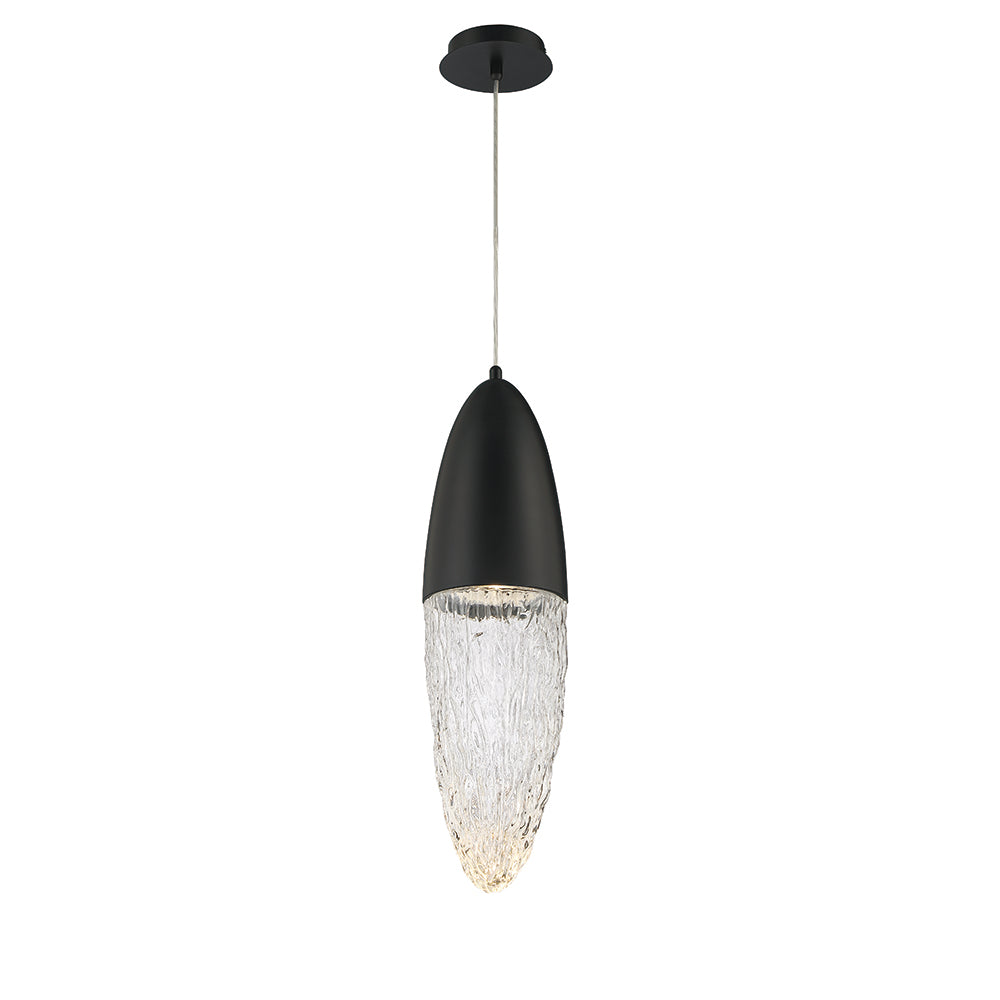Eurofase Lighting Ecrou 7" Dimmable Halogen Matte Black Pendant Light With Textured Clear Glass Shade