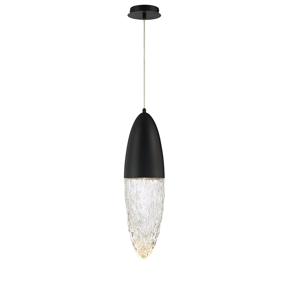 Eurofase Lighting Ecrou 7" Dimmable Halogen Matte Black Pendant Light With Textured Clear Glass Shade