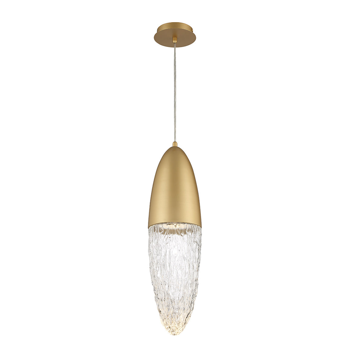 Eurofase Lighting Ecrou 7" Dimmable Halogen Matte Gold Pendant Light With Textured Clear Glass Shade