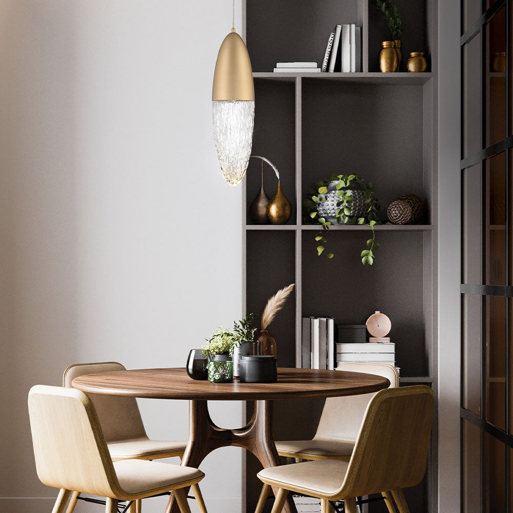 Eurofase Lighting Ecrou 7" Dimmable Halogen Matte Gold Pendant Light With Textured Clear Glass Shade