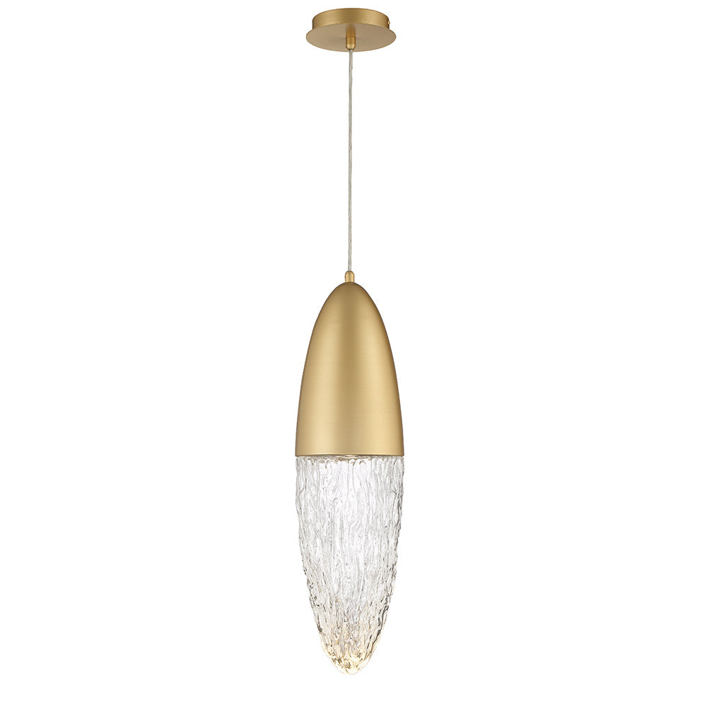 Eurofase Lighting Ecrou 7" Dimmable Halogen Matte Gold Pendant Light With Textured Clear Glass Shade