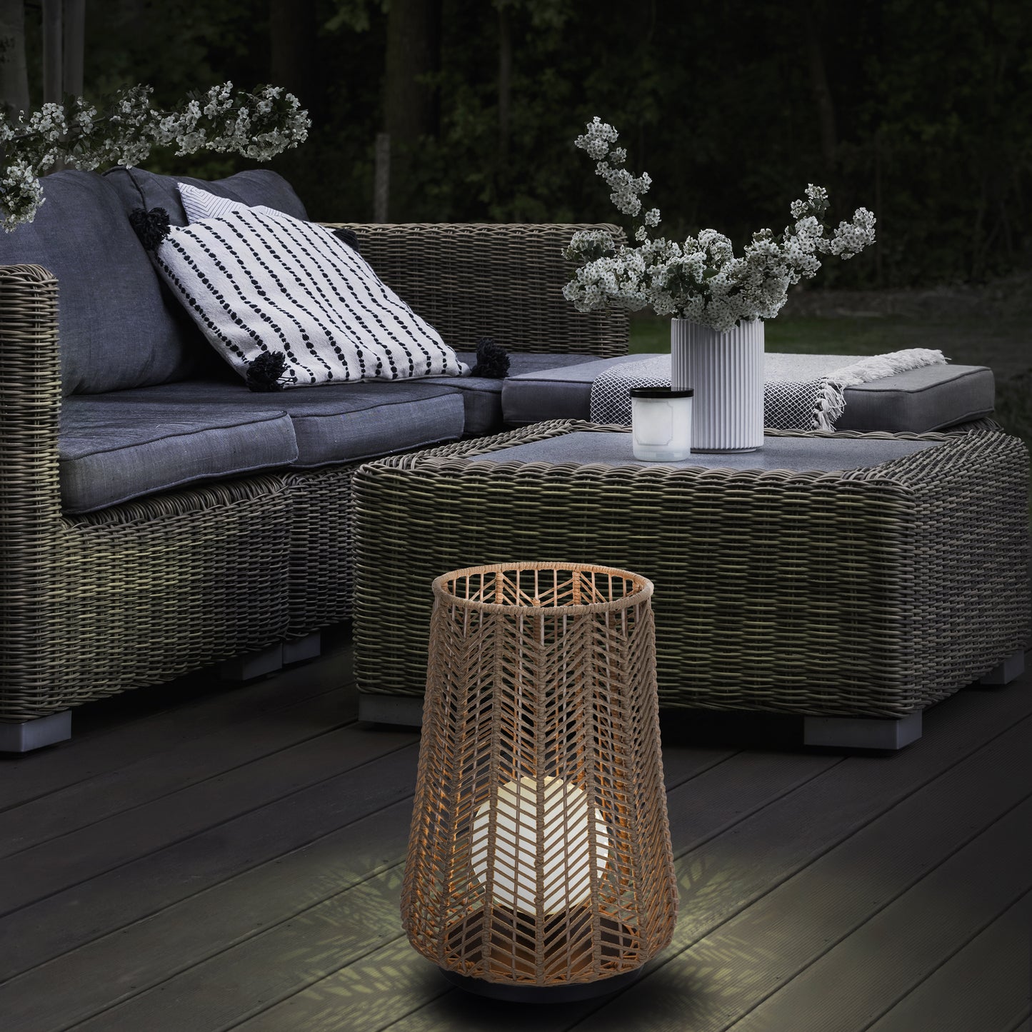 Eurofase Lighting Elice 22" 1-Light Brown Rope Shade Matte Black Pet Weave Portable Outdoor Light