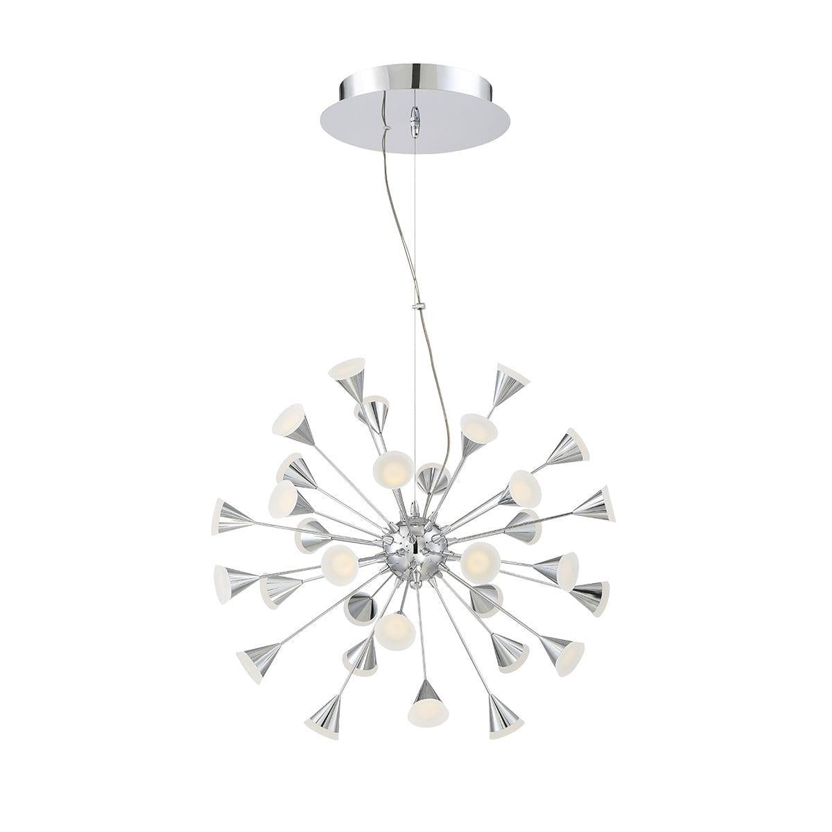 Eurofase Lighting Esplo 25" 32-Light Dimmable Integrated LED Metal Sputnik Chrome Chandelier With Frosted Acrylic Shades