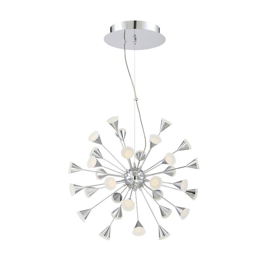 Eurofase Lighting Esplo 25" 32-Light Dimmable Integrated LED Metal Sputnik Chrome Chandelier With Frosted Acrylic Shades