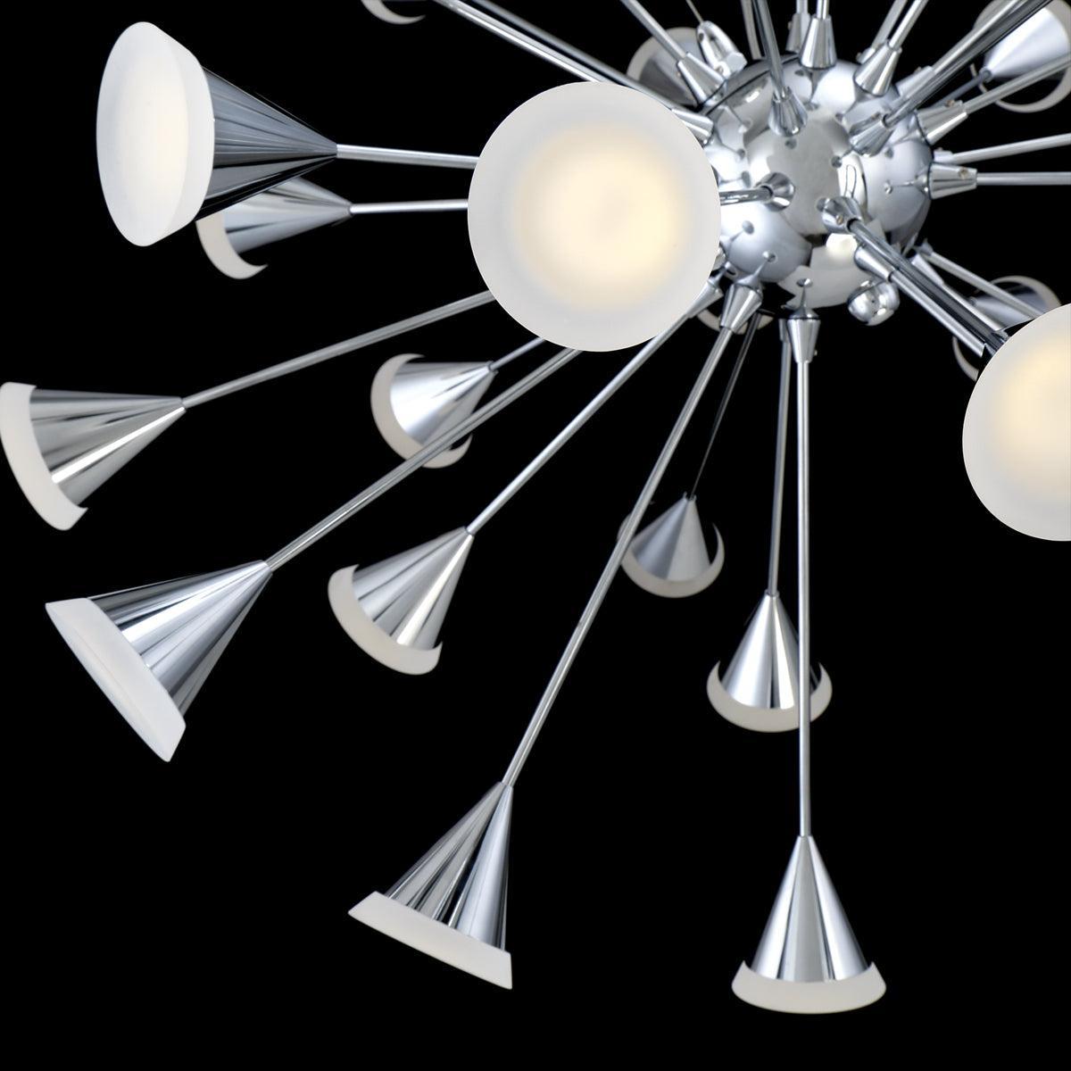 Eurofase Lighting Esplo 33" 48-Light Dimmable Integrated LED Metal Sputnik Chrome Chandelier With Frosted Acrylic Shades
