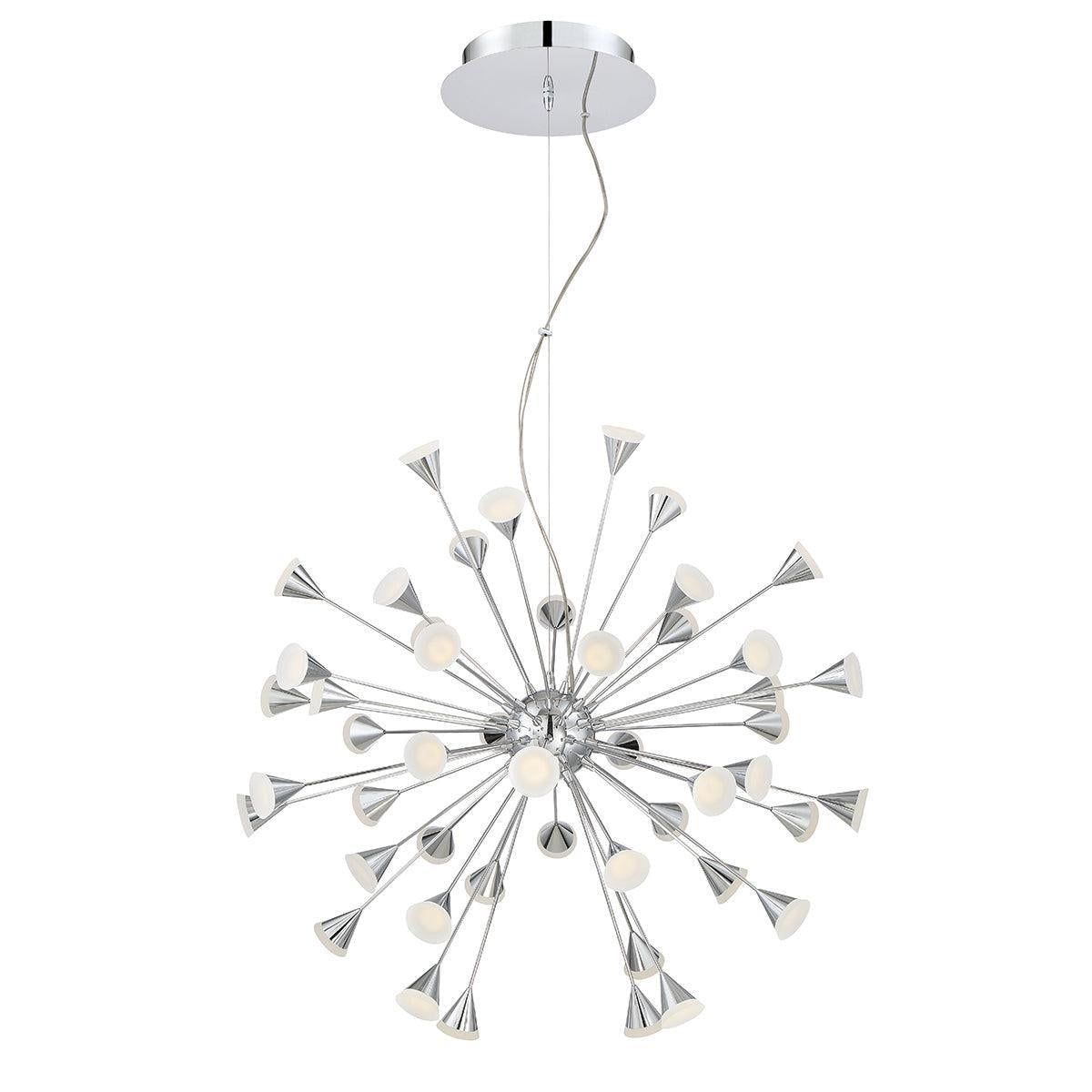 Eurofase Lighting Esplo 33" 48-Light Dimmable Integrated LED Metal Sputnik Chrome Chandelier With Frosted Acrylic Shades