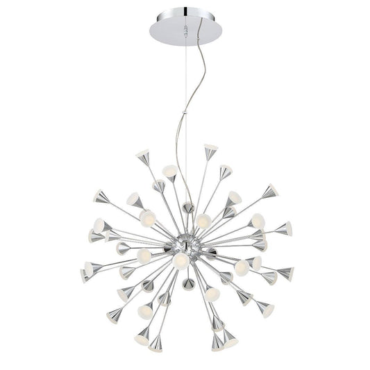 Eurofase Lighting Esplo 33" 48-Light Dimmable Integrated LED Metal Sputnik Chrome Chandelier With Frosted Acrylic Shades