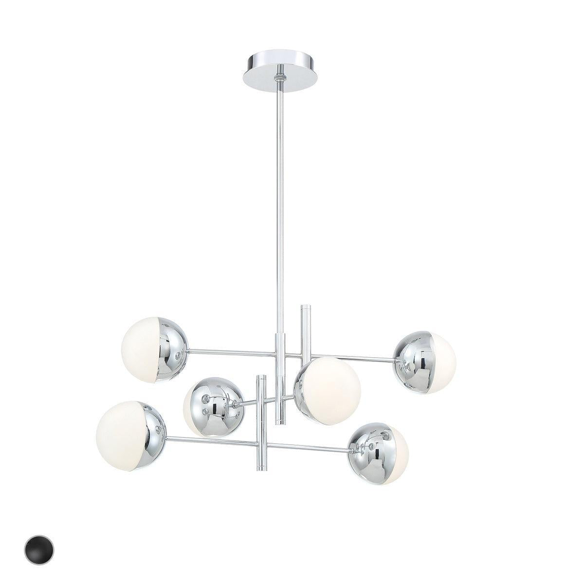 Eurofase Lighting Fairmount 32" 6-Light Dimmable LED Metal Sputnik Chrome Chandelier With Opal White Glass Shades