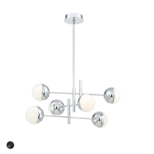 Eurofase Lighting Fairmount 32" 6-Light Dimmable LED Metal Sputnik Chrome Chandelier With Opal White Glass Shades
