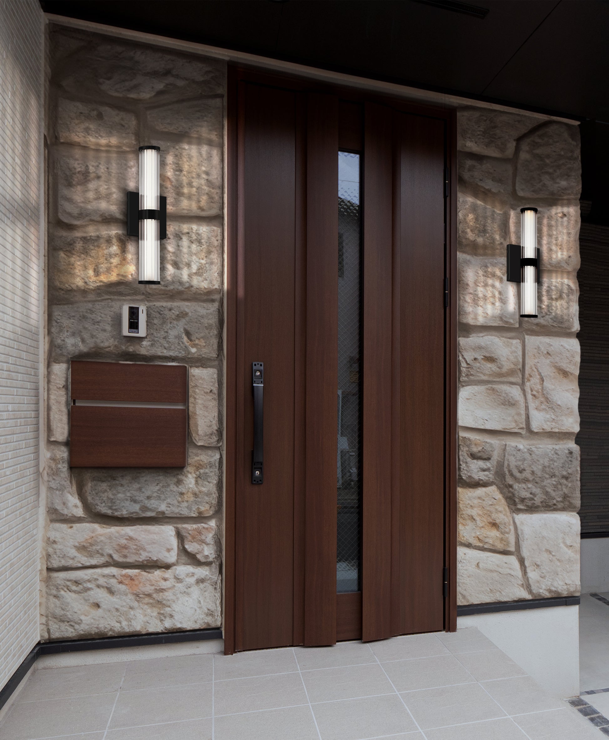 Eurofase Lighting Fayton 14" 1-Light Integrated LED Clear Glass Shade Matte Black Outdoor Wall Sconce