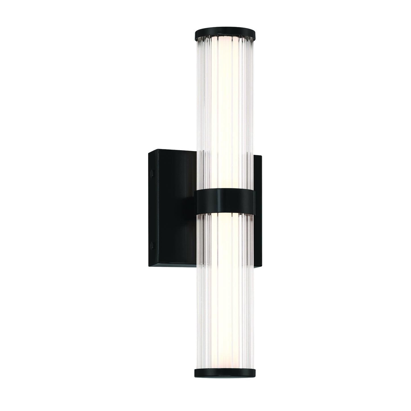 Eurofase Lighting Fayton 14" 1-Light Integrated LED Clear Glass Shade Matte Black Outdoor Wall Sconce