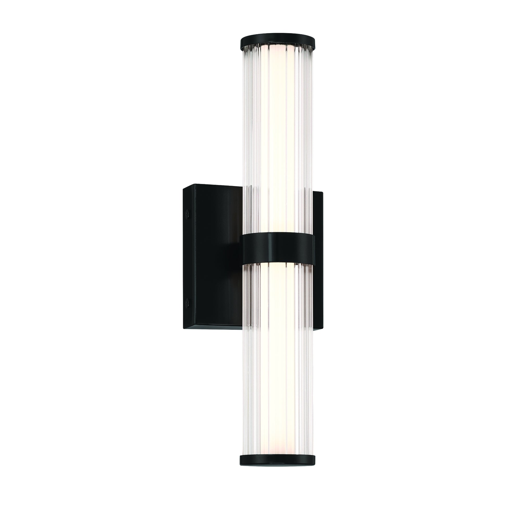 Eurofase Lighting Fayton 14" 1-Light Integrated LED Clear Glass Shade Matte Black Outdoor Wall Sconce