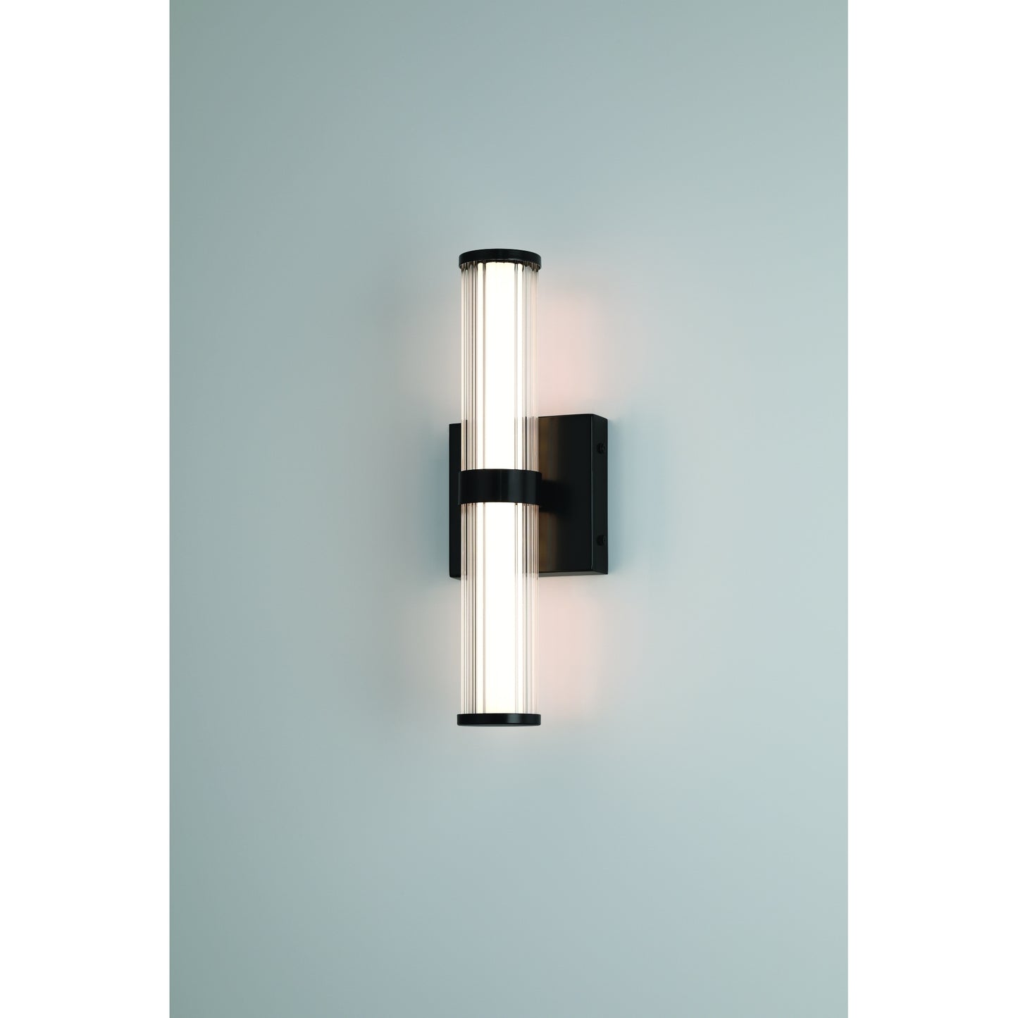 Eurofase Lighting Fayton 14" 1-Light Integrated LED Clear Glass Shade Matte Black Outdoor Wall Sconce