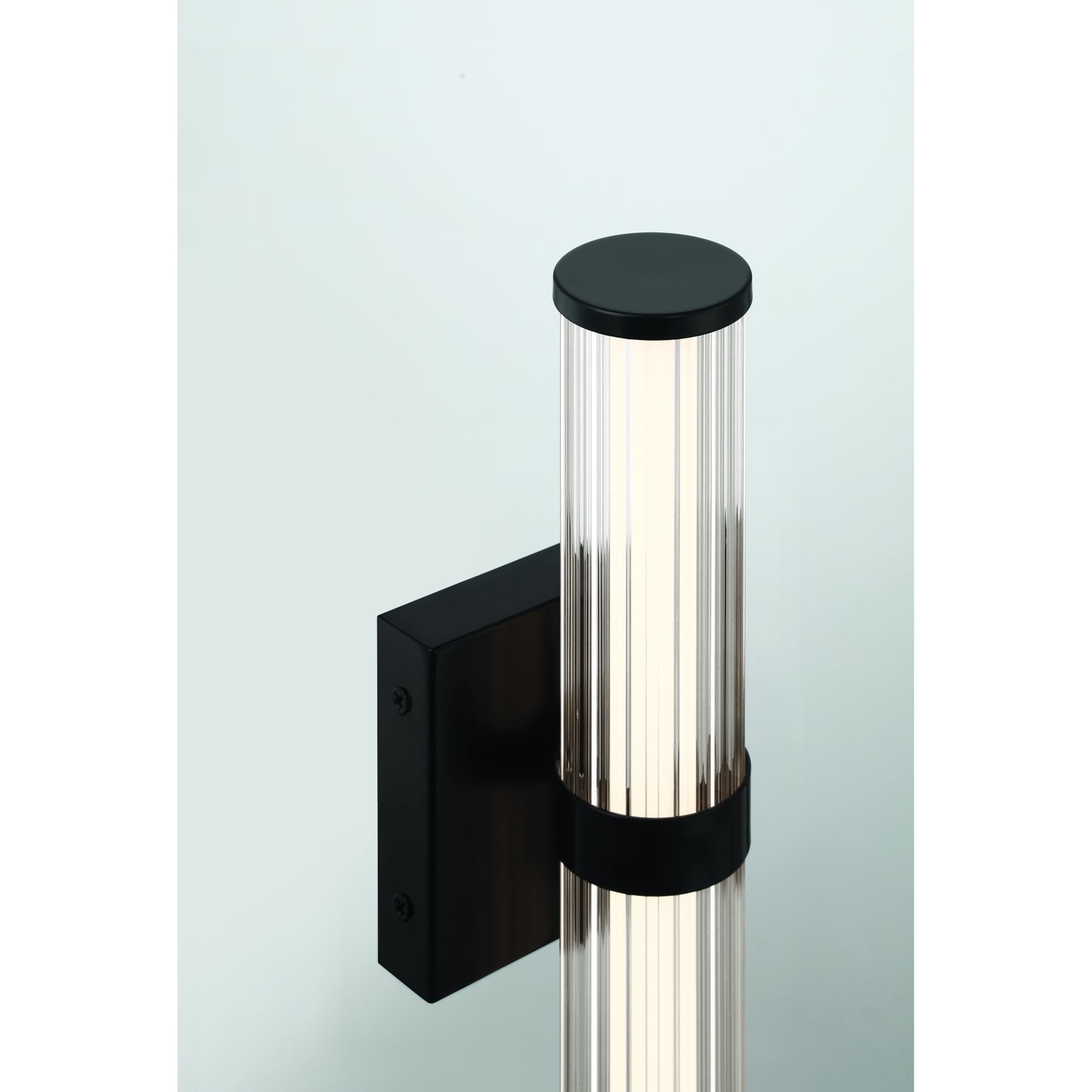 Eurofase Lighting Fayton 14" 1-Light Integrated LED Clear Glass Shade Matte Black Outdoor Wall Sconce