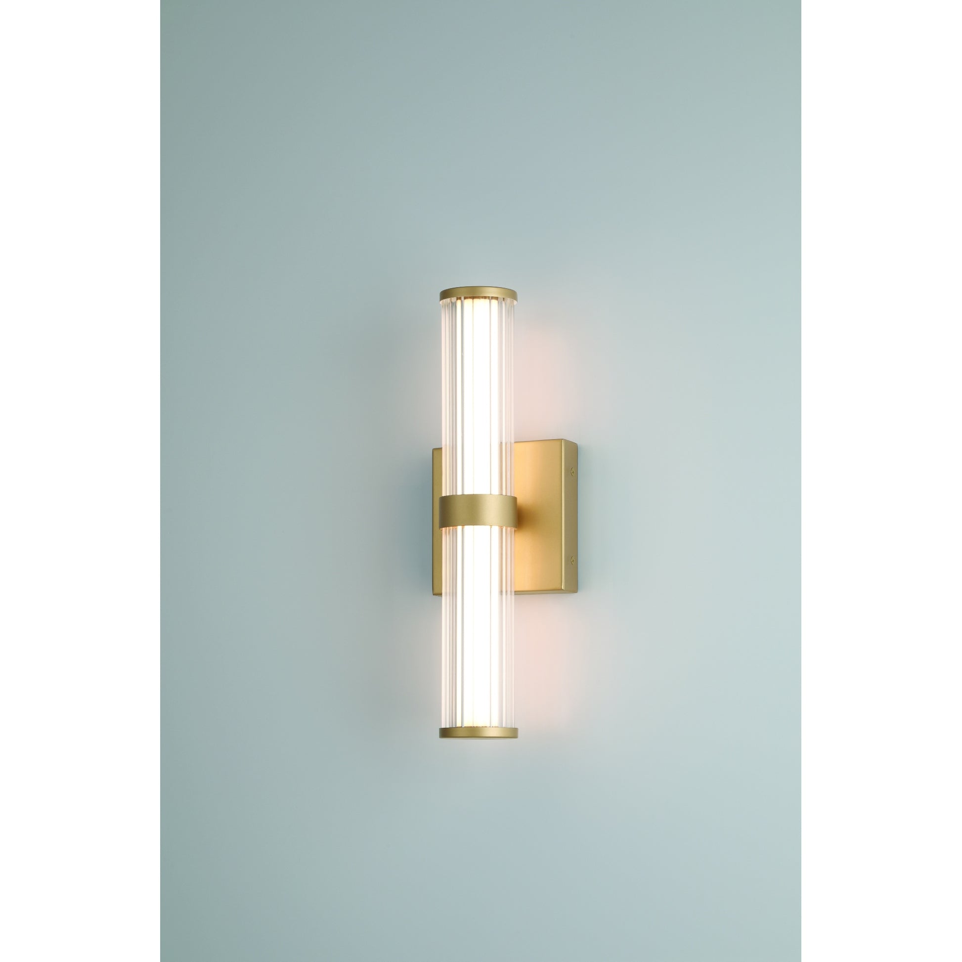 Eurofase Lighting Fayton 14" 1-Light Integrated LED Clear Glass Shade Matte Gold Outdoor Wall Sconce