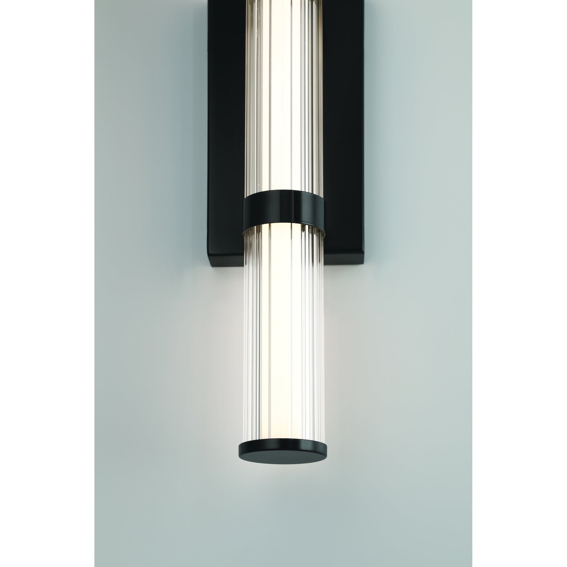 Eurofase Lighting Fayton 21" 1-Light Integrated LED Clear Glass Shade Matte Black Outdoor Wall Sconce