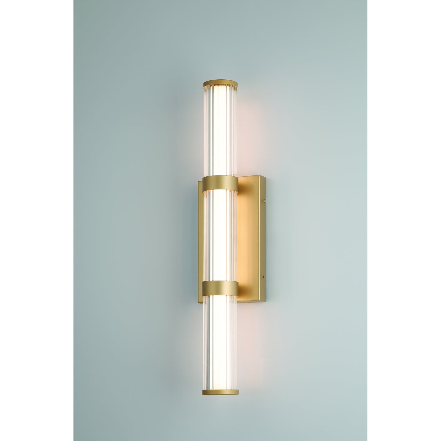 Eurofase Lighting Fayton 21" 1-Light Integrated LED Clear Glass Shade Matte Gold Outdoor Wall Sconce