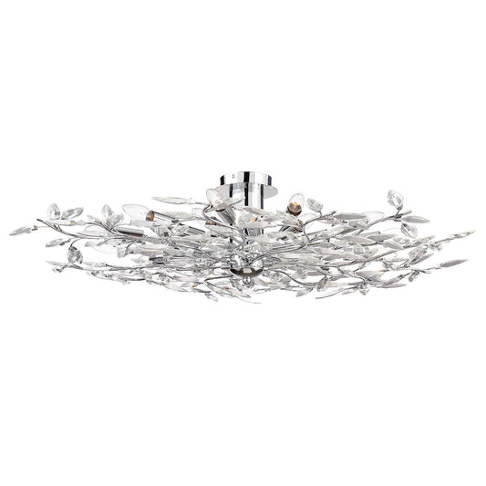 Eurofase Lighting Felina 45" 24-Light Dimmable Incandescent Bare Bulb Chrome Semi-Flush Mount With Chrome Branch Accents