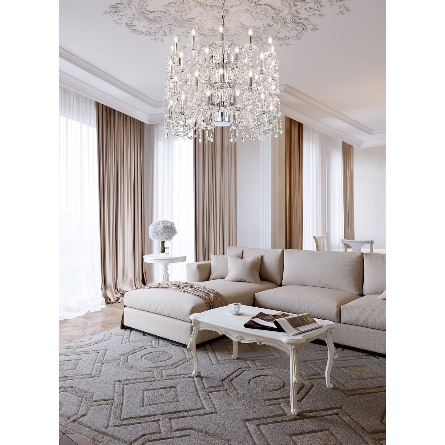 Eurofase Lighting Ferrero 42" 48-light Round 4-Tier Dimmable Incandescent Chrome Chandelier With Clear Crystal Shades