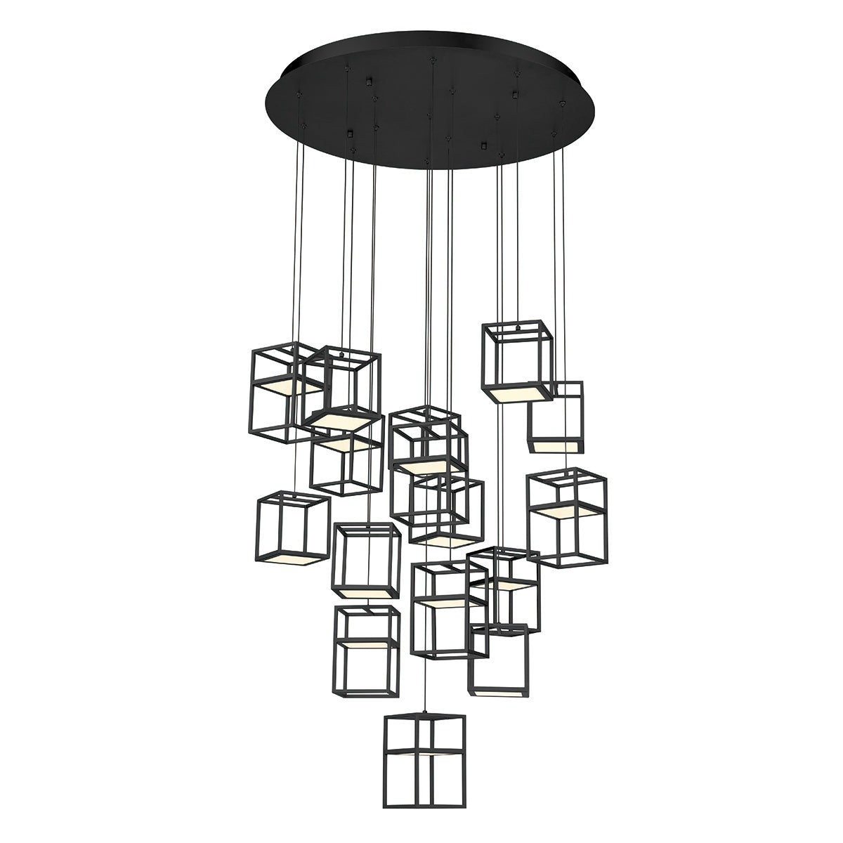 Eurofase Lighting Ferro 32" 16-Light Black Open Box Shade Round Chandelier With Dimmable Ultra Slim LED Panels